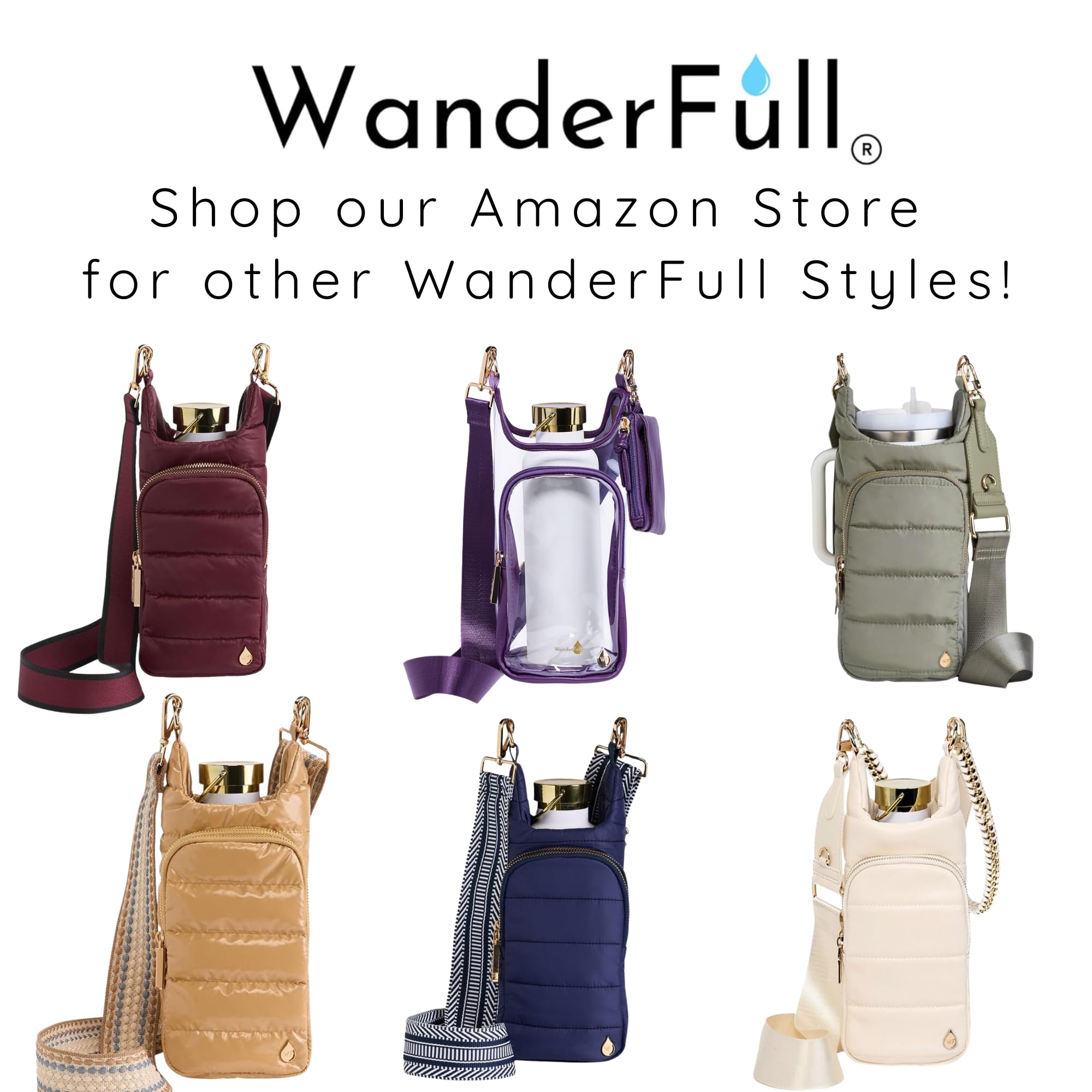 WanderFull® Original HydroBag® Velvet, Fits Up to 32 oz Water Bottle Holder with Gold Chain Shoulder Strap, Hands-Free Crossbody Water Bottle Carrier Bag w/Phone Pocket, Wine Bag - Emerald