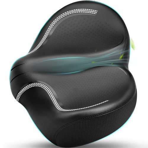 GINEOO New Noseless Oversized Bike Seat, Extra Wide Comfort Pure Memory Foam Bicycle Seat Cushion, Compatible Saddle Replacement with Electric Bike, Exercise, Cruiser, Road Bike for Men & Women