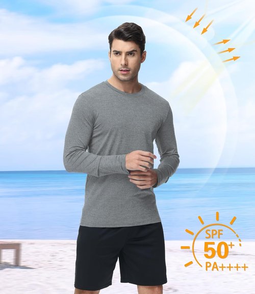 Kinglaman Long Sleeve Athletic Shirts for Men - Dry Fit UPF 50+ UV Sun Protection | 6 Pack