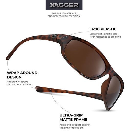 Xagger Polarized Wrap Around Sport Sunglasses for Men Women Running Driving Fishing TR90 Frame