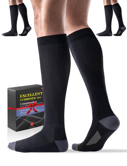 3 Pairs Easy On/Off Compression Socks - 15-20 mmHg Moderate Support Socks with Cushioned Sole and Seamless Toe
