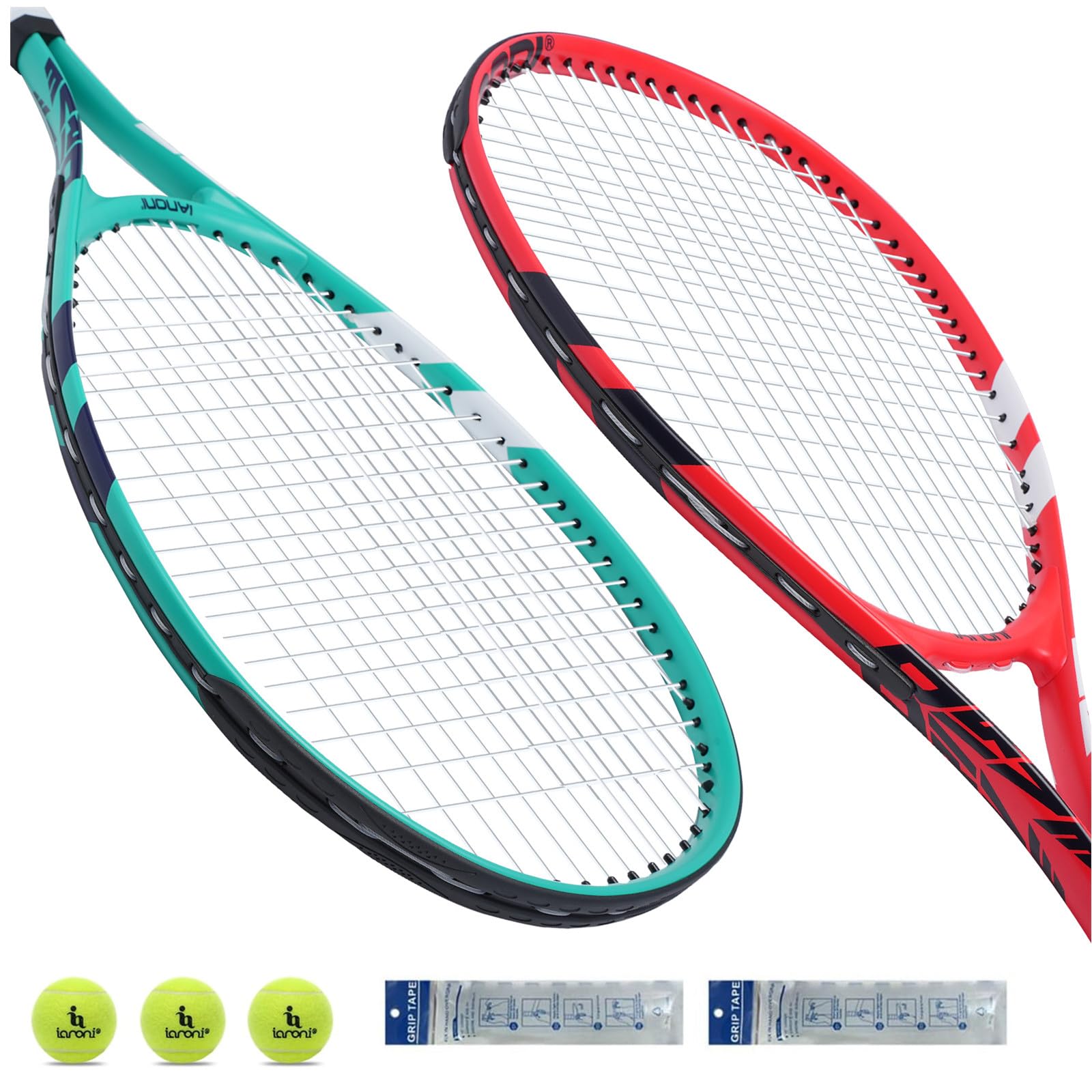 Tennis Racket for Kids 23'' Kid's Tennis Racquet Set of 2-2 Chird Tennis Rackets with 3 Balls,2 Grips,2 Vibration Dampers(Red and Green)