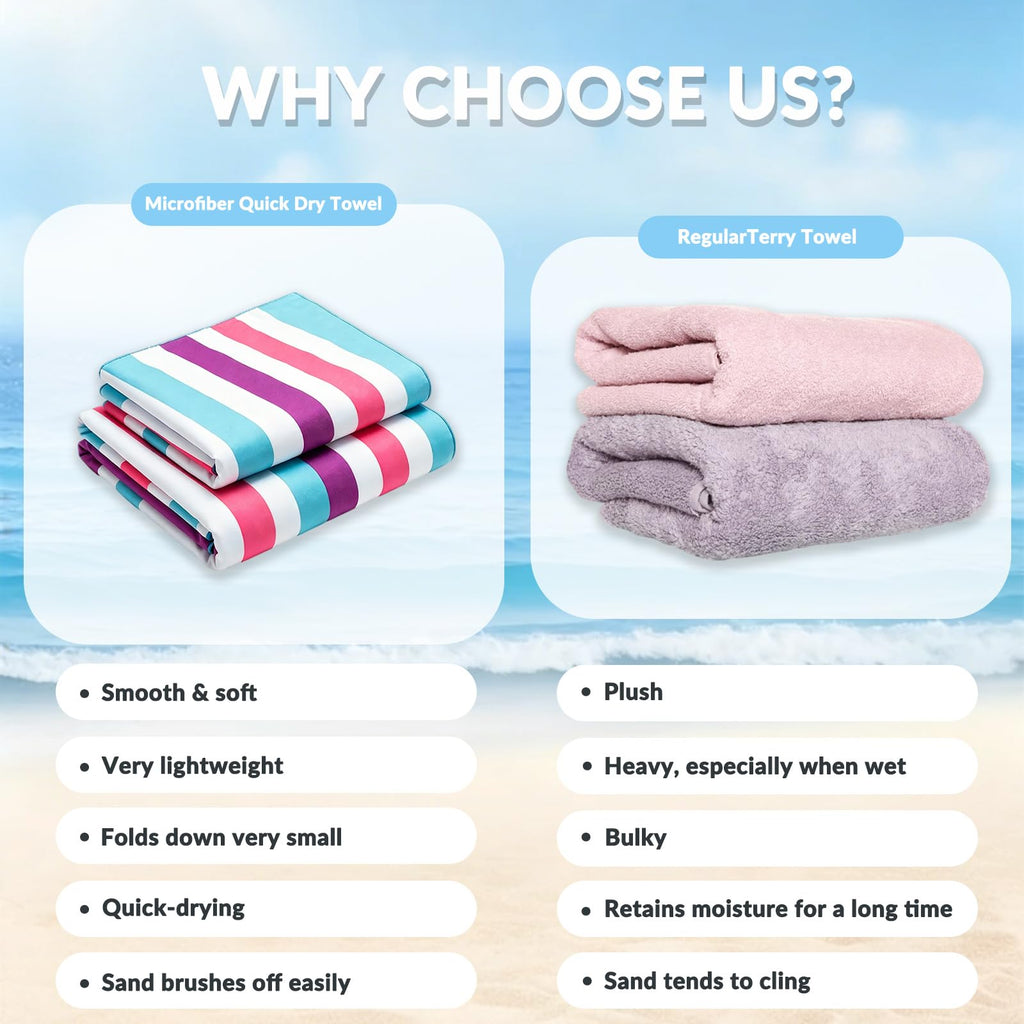 Exclusivo Mezcla 2 Pack Microfiber Quick Dry Beach Towels, Large Lightweight Sandfree Pool Towels for Swimming Camping Travel with Bag (Green and Purple, 30x60 Inches)
