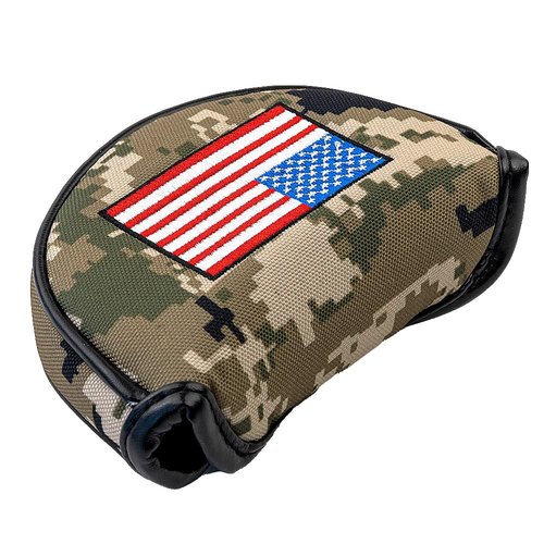 GOOACTION Patriotic Mallet Putter Head Cover - Waterproof PU Leather, Magnetic Closure, Camo & Flag Design, Universal Fit Golf Protector