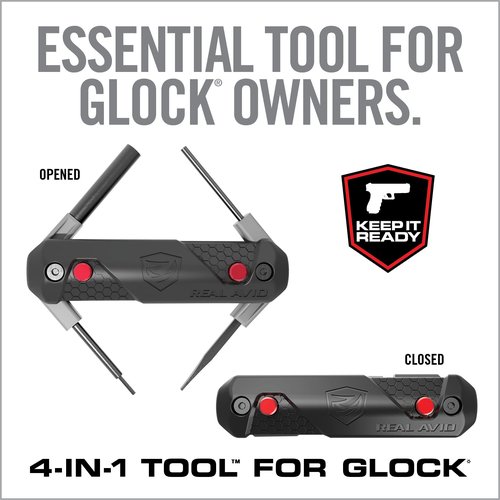 Real Avid 4-in-1 Tool for Glock Handguns, Compact Gun Multitool with Front & Rear Sight Tool, Punch Tool & Gunsmithing Screwdriver for Cleaning & Maintaining Glock Pistols,Black