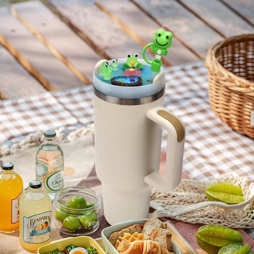 Gestarich Stanley Cup Lid Accessories for 40oz Stanley Cups H2.0, Stanley Cup Topper Decoration Charms with Silicone Straw Cover, Cute Stanley Tumbler Accessories 40oz
