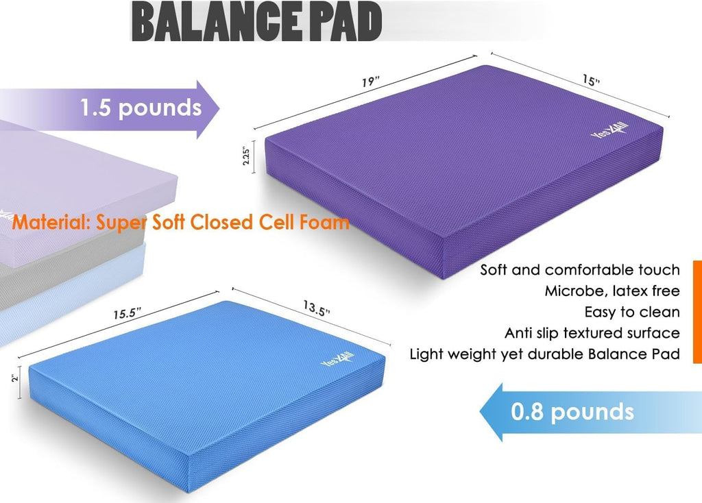 Yes4All Balance Pad - Nonslip TPE Foam for Fitness & Yoga | Upgraded Sizes L, XL, XXL in Multicolor