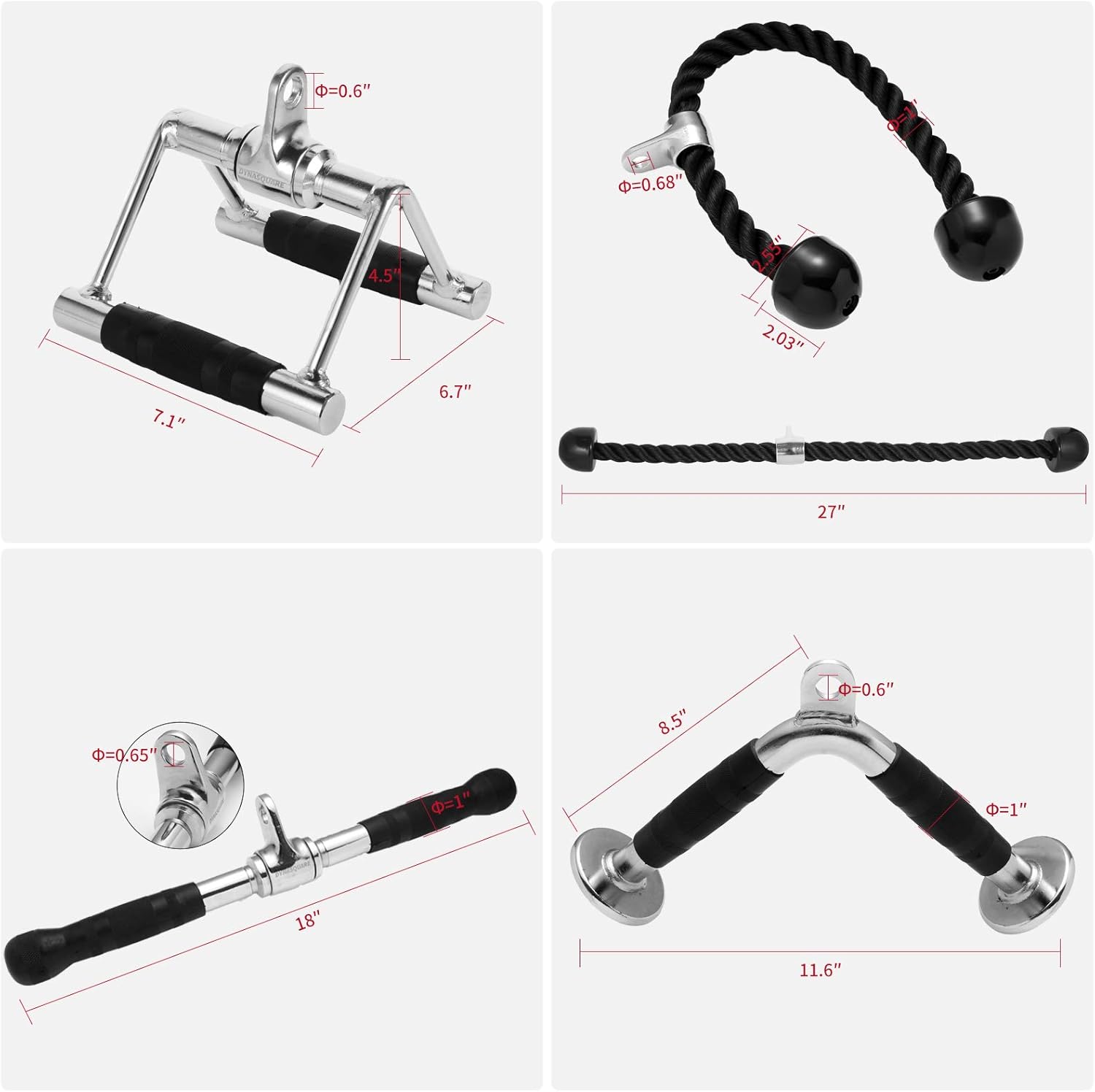 Tricep Press Down Cable Machine Attachment - Double D Handle & V Bar for Home Gym Workouts