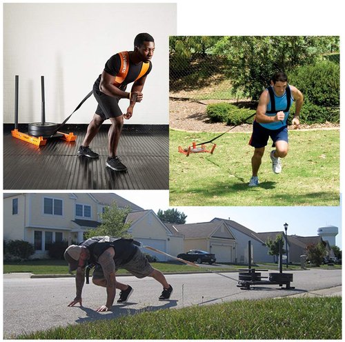 Sunsign Multi-Purpose 5-Pcs 6.6FT Sled Harness Kits Pulling Tires Sleds Parachutes for Sprinting Football Lacrosse Baseball Soccer Power Pulling Resistance Speed Agility Training