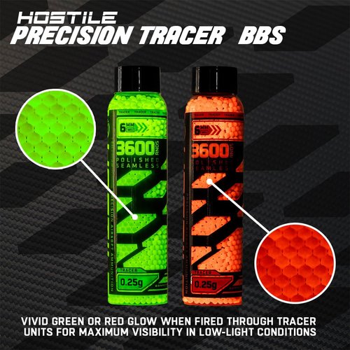 Hostile Airsoft Tracer BBS 6mm Red, Green, 20g, 25g, 28g, 2700, 3600 Count (.25g 3,600 Count, Green)