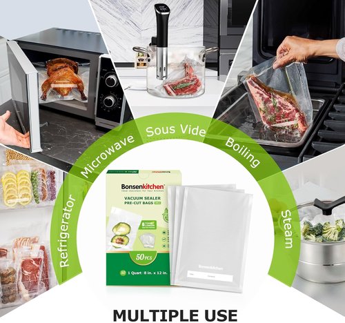 Bonsenkitchen Vacuum Sealer Bags - 50 Quart Heavy Duty 8" x 12" Precut BPA Free Bags for Meal Prep & Sous Vide