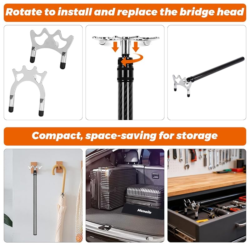 Carbon Fiber Pool Bridge Stick with Removable Metal Heads - Retractable 17in-55.5in