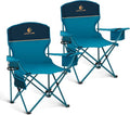 LET'S CAMP Folding Camping Chair Set - Portable 2 Pack with Cooler Bag & Cup Holder | Supports 350LBS, Blue