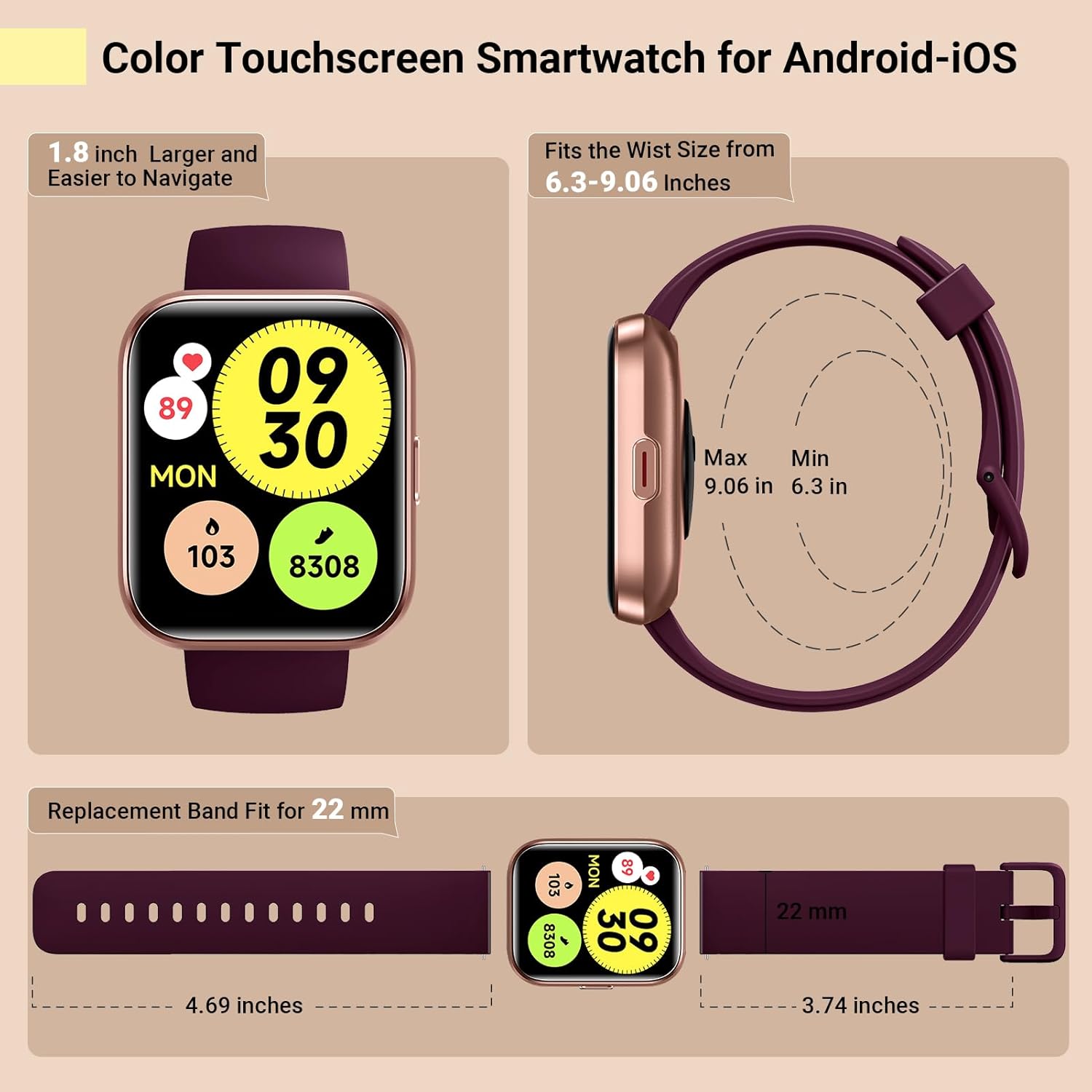 Skiennix Smartwatch for Women - 1.8'' Fitness Tracker with Alexa, Heart Rate Monitor & 120 Sports Modes