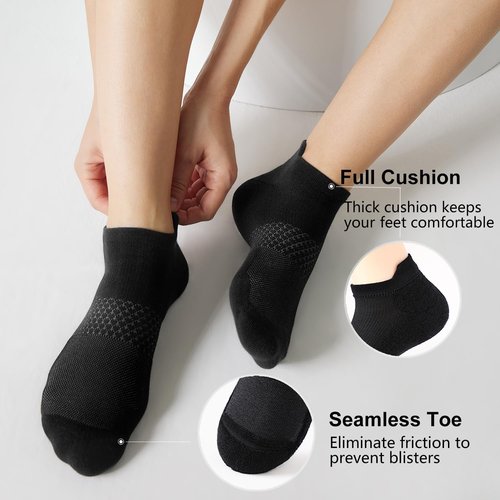 CS CELERSPORT Women's Ankle Running Socks - Cushioned Athletic Design | 5 Pairs, Comfortable Fit