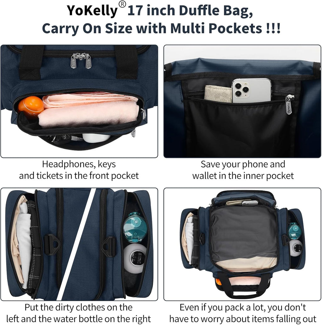 Skiennix Small Duffel Bag - 17-Inch Carry-On Weekender for Travel & Gym - Navy Color (17x10x9 in)