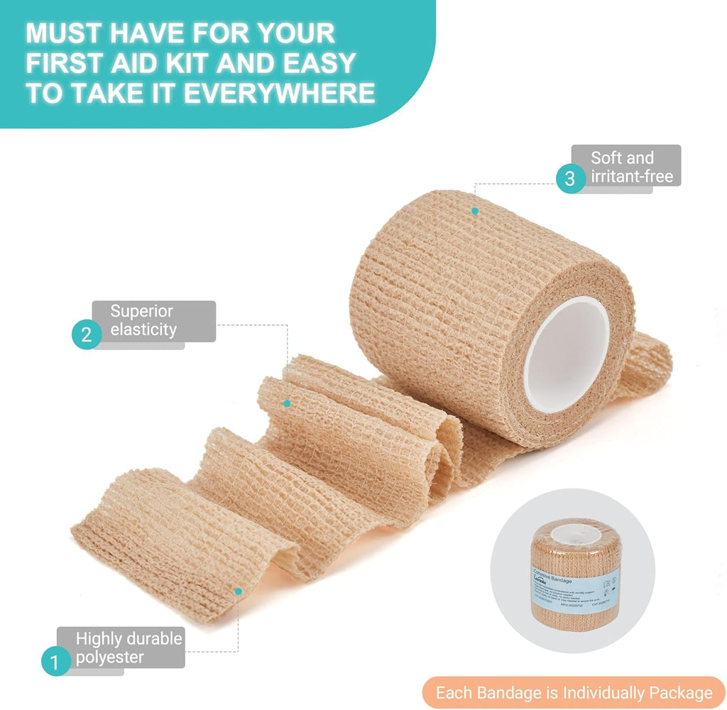 Skiennix Self-Adhesive Bandage Wraps - 6 Pack, 2” x 5 Yards, Skin Color, Perfect for Sports & Injury Support