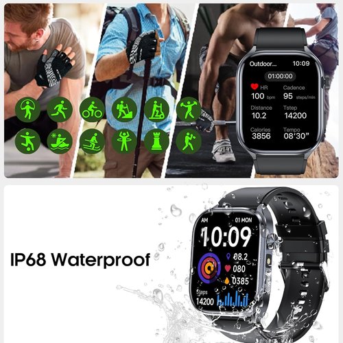 hellibito Advanced Health Smartwatch for Women Men with Real-Time Monitoring of Heart Rate, Sleep Quality and Stress Levels, Always-On Display，Bright Flashlight (Black)