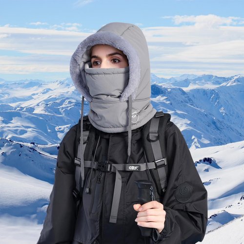 HUAMULAN Women Winter Hooded Scarf Hats Waterproof One Piece Balaclavas Men Slouchy Fleece Face Shield Mask Warm Earmuff Ski Snow Hat Cold Weather Waterproof