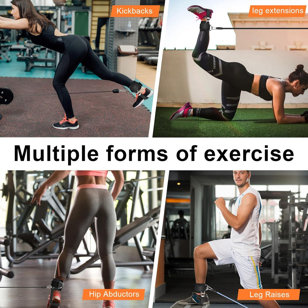 Skiennix Ankle Straps for Cable Machine - Comfortable Padded Neoprene, Adjustable Cuffs for Glute Kickbacks & Leg Extensions