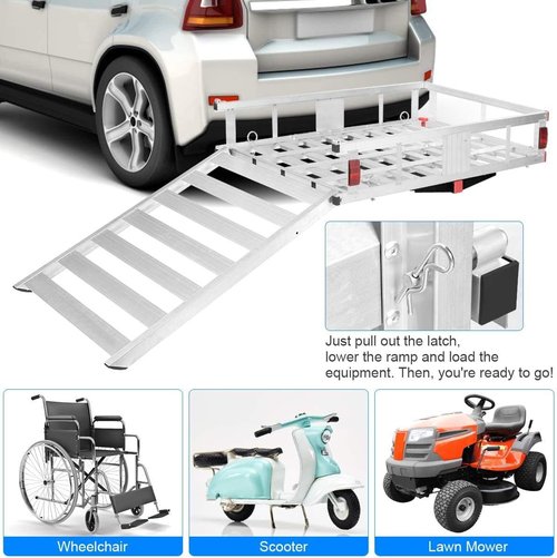 Goplus Hitch Cargo Carrier, 50"x29.5" Aluminum Wheelchair Scooter Mobility Carrier with Ramp, Trailer Hitch Mount Cargo Carrier for Truck SUV Van Car,500lbs Capacity,Fit Class III or IV 2" Receiver