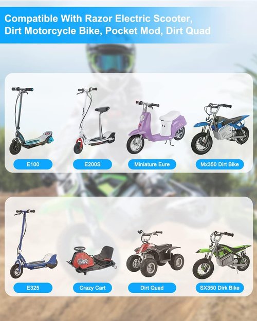 24V2A MX350 MX400 Dirt Bike Charger for Razor E100 E125 E150 E175 E200 E200S E300 E300S E500 PR200 E225S E325S, Pocket Mod, Sports Mod, and Dirt Quad, Ground Force, Mini Chopper for W13112099014