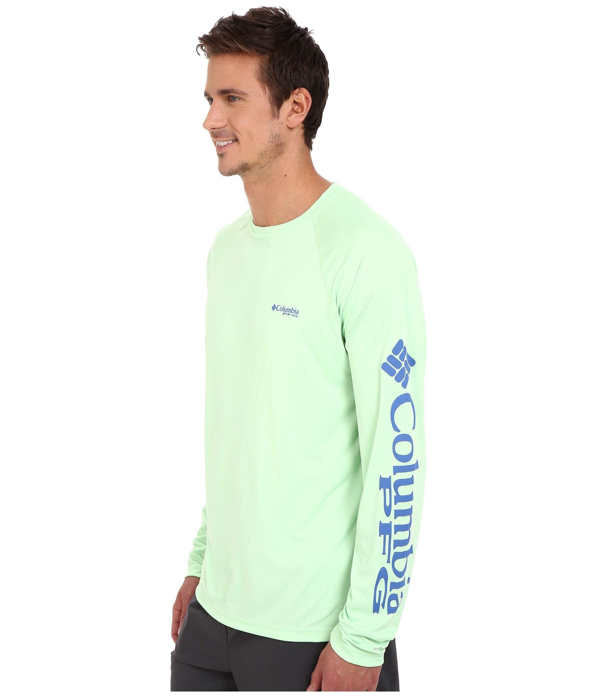 Columbia Men's PFG Terminal Tackle Long Sleeve Fishing Shirt, Key West/Vivid Blue Logo, Small