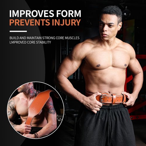 Leather Weight Lifting Belt, 4”& 6”Padded Lumbar Back Support, 10 Adjustable Holes, Gym Weight Belt Ideal for Deadlift, Powerlifting, Bodybuilding and Squat (6-Inch Brown, L (24"-35"))