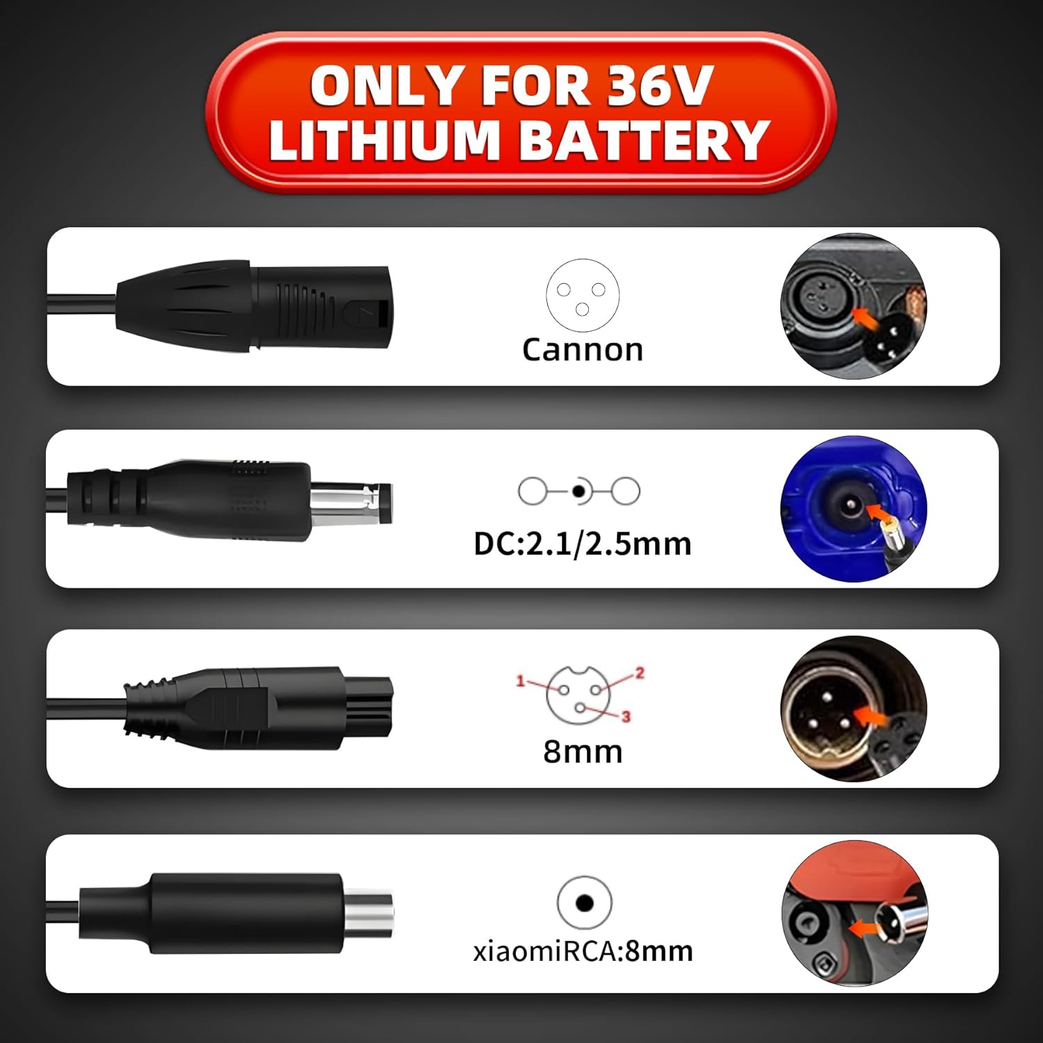 UL Listed 42V 2A Electric Scooter Charger - Versatile 5 Plug Hoverboard Compatibility