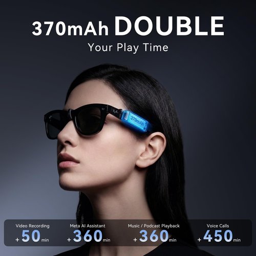 coolodd Wearable Power Bank for Ray-Ban Meta Smart Glasses (Gen 1 & 2,Wayfarer/Skyler/Headliner) & Oakley Meta HSTN – Ultra-Light Clip-On 370mAh Fast Charging Battery with USB-C Cable | Black