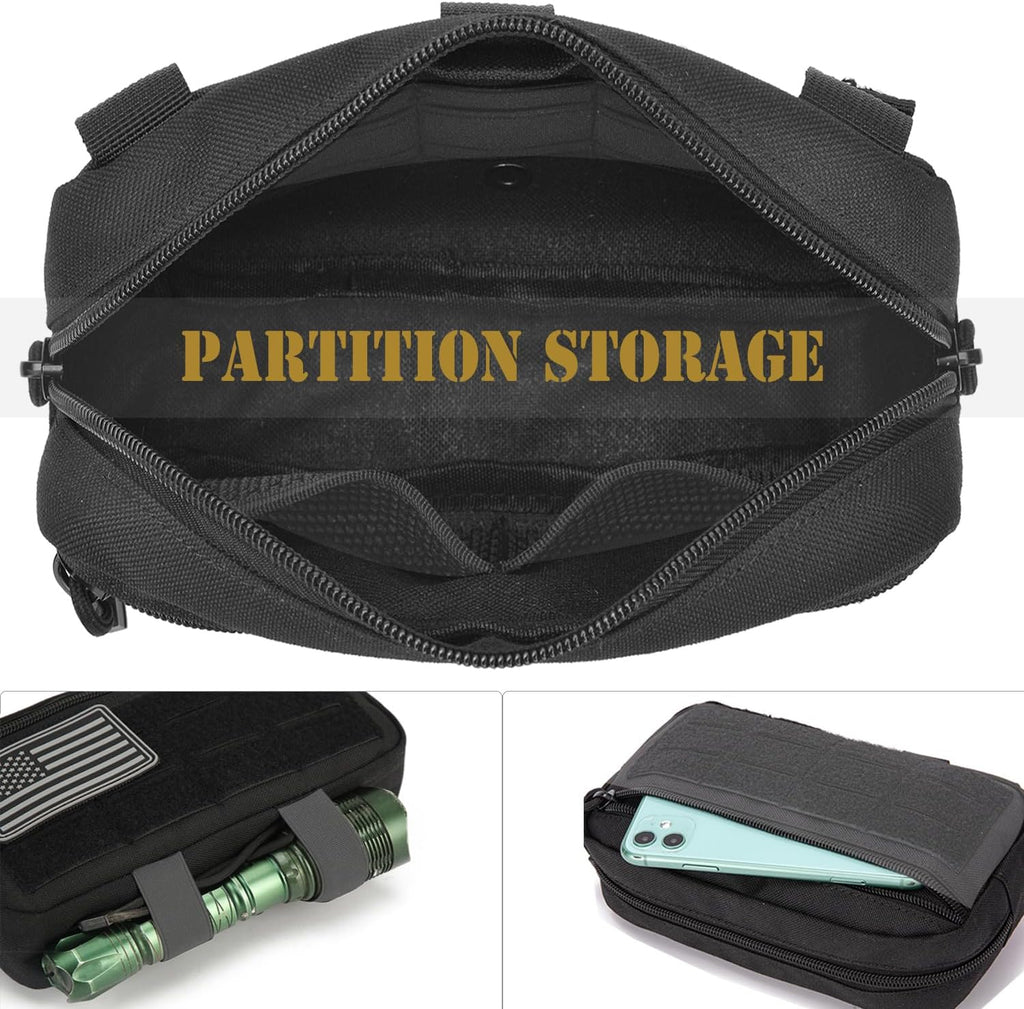 Skiennix Tactical Molle Admin Pouch - 2 Pack with US Flag Patch & Keychain | Horizontal Modular Design