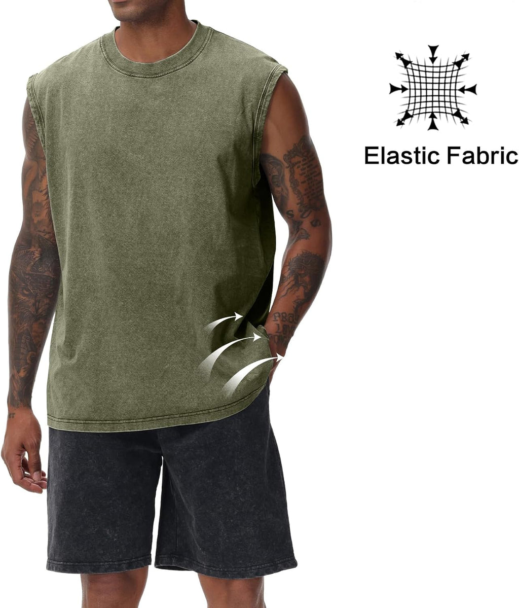 Skiennix Men's Cotton Sleeveless Tank Tops - Loose Fit Muscle Tees for Gym & Beach Activities