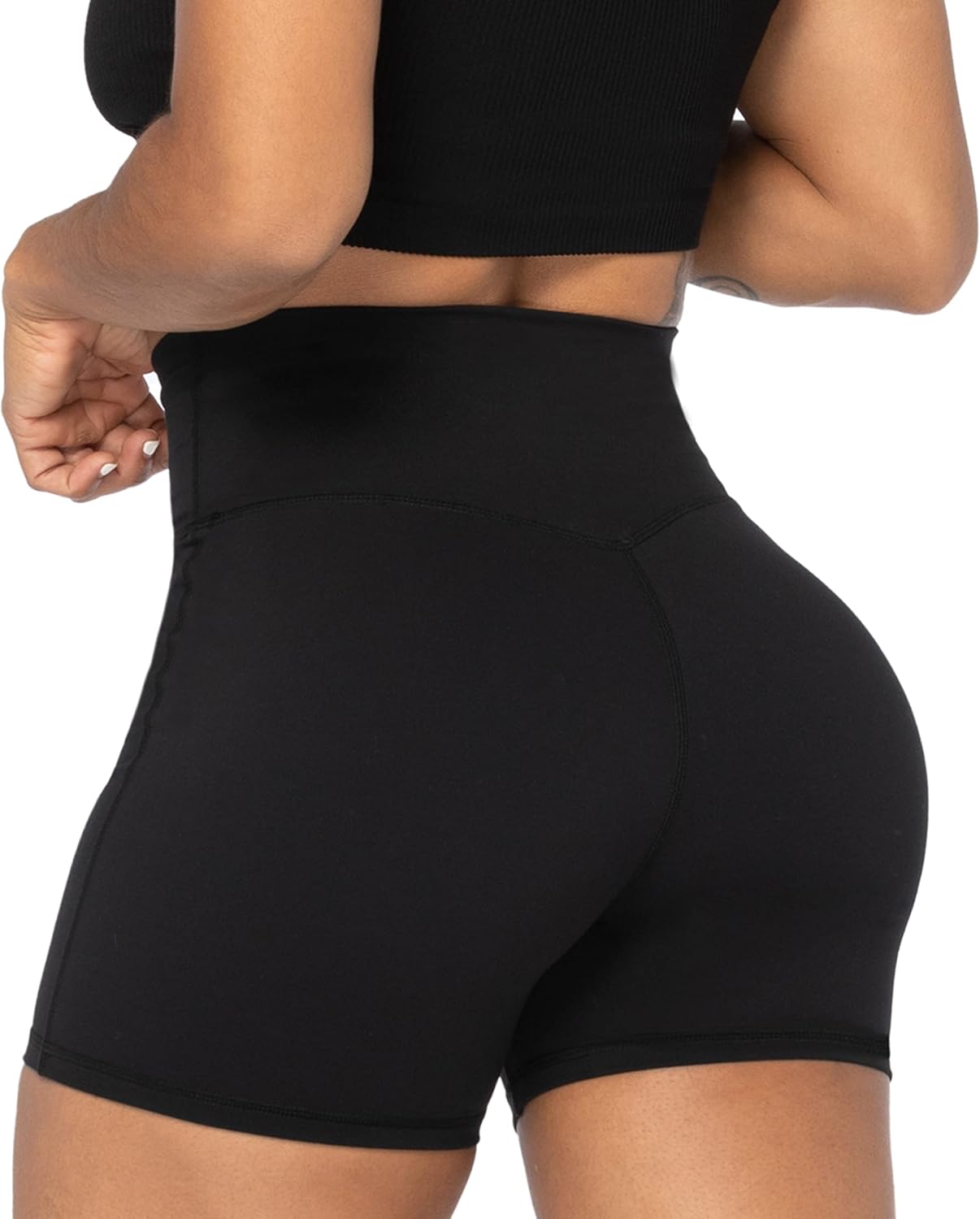 Sunzel Crossover Biker Shorts - High Waist Yoga Shorts with Tummy Control | No Front Seam Design