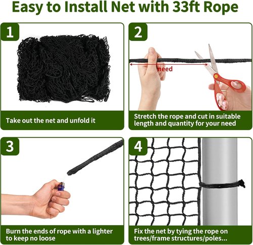 NQB Baseball Softball Backstop Nets - Heavy Duty Sports Nets, Sports Netting Barrier with 33FT Rope & Steel Hanging Kit, Sport Nets for Baseball Basketball Soccer Lacrosse Hockey