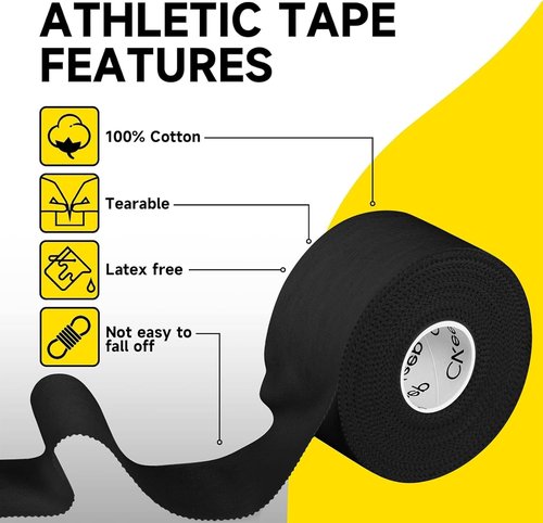CKeep Athletic Tape - 4 Pack Black Sports Tape | Sturdy No Glue Residue for Muscle Support (1.5 Inches)