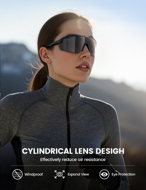 Lamicall Polarized Sports Sunglasses for Men Women, Black+Red