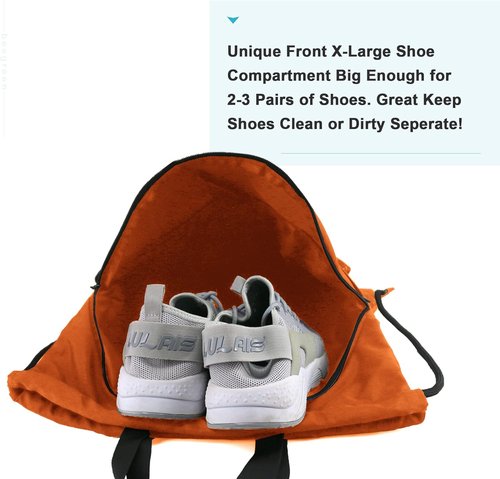 BeeGreen Drawstring Backpack - X-Large Black Gym Bag with Shoe Compartment & Cinch Closure