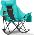 Unisakey Oversized Rocking Camping Chair - 400lbs Capacity, Headrest & Cup Holder, Portable Black/Green