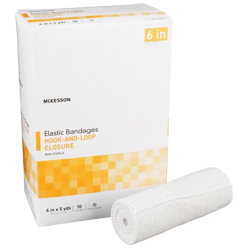 McKesson Elastic Bandages, Non-Sterile, Hook and Loop Closure, 6 in x 5 yd, 10 Count, 1 Pack