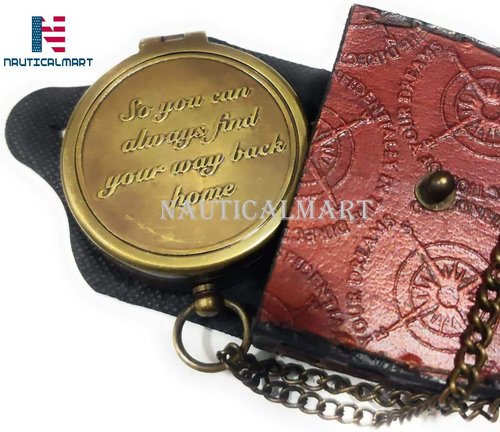 NauticalMart Brass Compass with Case – “So You Can Always Find Your Way Back Home” Engraved Gift for Boyfriend, Husband & Son | Collectible Gift, Perfect for Christmas & Holiday Gifting