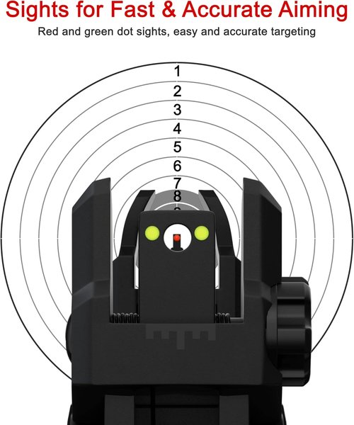 Flip Up Sights | Fiber Optic Red & Green Dot Sights - Adjustable Polymer Folding Set for Picatinny Rail