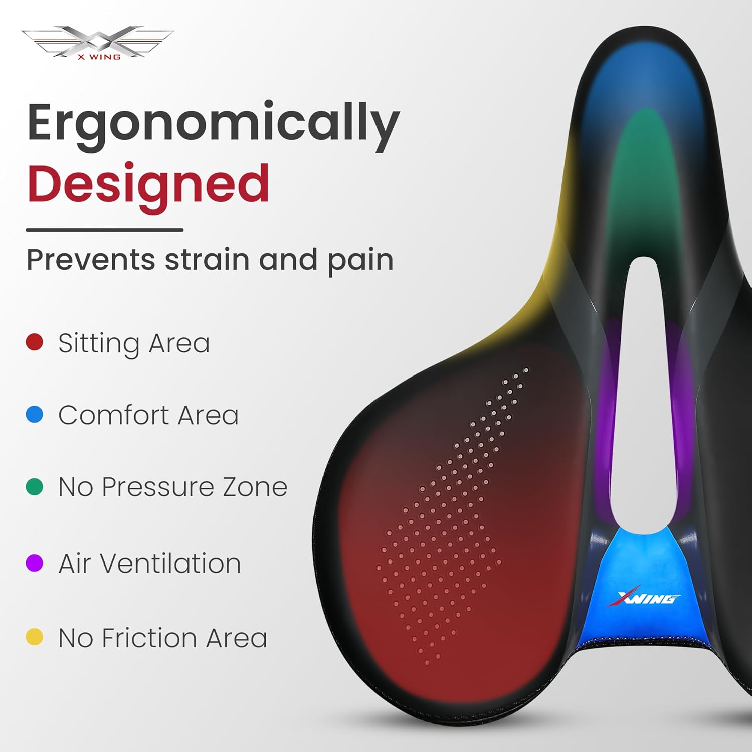X WING Comfort Bike Seat - Innovative 5-Zone Design with Memory Foam for City, MTB & Trekking Bikes