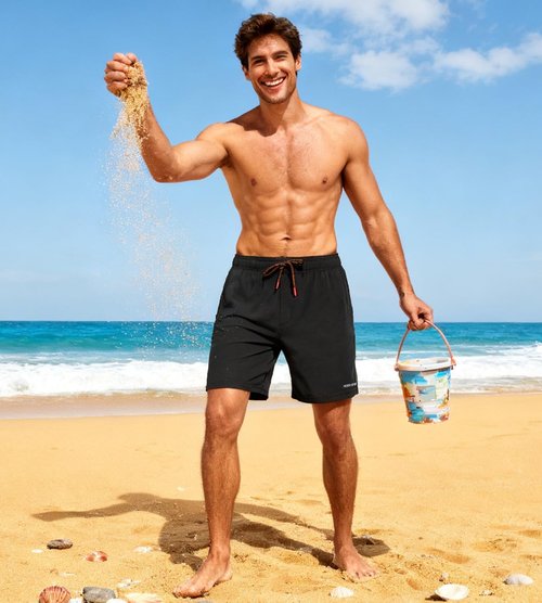 HODOSPORTS Mens 7" Swim Trunks with Compression Liner S-6XL Quick Dry Swimming Shorts Zipper Pockets Swimsuits