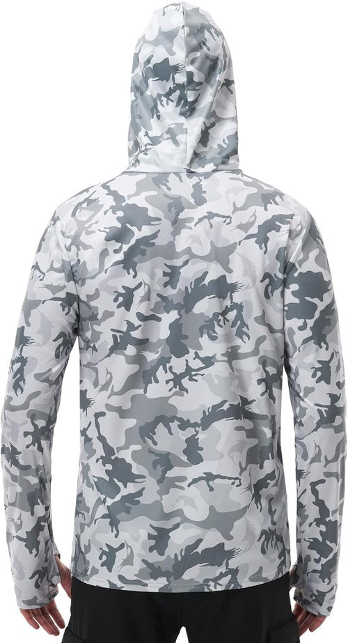 FISHEAL Men's Performance Fishing Hoodie - UPF 50+ Sun Protection, Long Sleeve with Thumbholes & Neck Gaiter