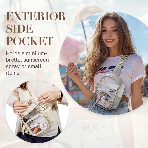 Missnine Clear Sling Bag - Stadium-Approved Crossbody Purse with Side Mesh Pocket | Perfect for Sports & Concerts