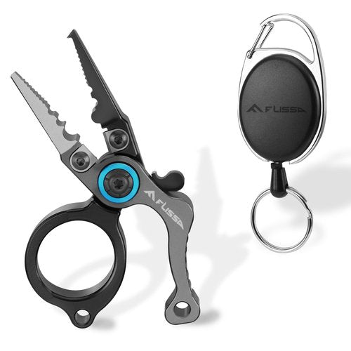 FLISSA Mini Fishing Pliers with Fly Fishing Zinger Retractor, Fish Hook Remover Tool, Split Ring Pliers for Saltwater & Freshwater, Tungsten Carbide Cutters, Fishing Gear Gift for Anglers