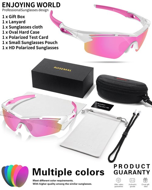 Rosemal Sports Sunglasses Polarized Cycling Sunglasses Running Driving Fishing Hiking for Men Women UV400 TAC TR90