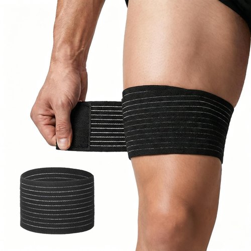 Yuanan 4 PCS Thigh Compression Sleeve, Hamstring Compression Wrap Adjustable Thigh Compressions Wrap Versatile Elastic Knee Wraps for Pain Relief Thighs Compressions Braces for Man and Woman(Black)