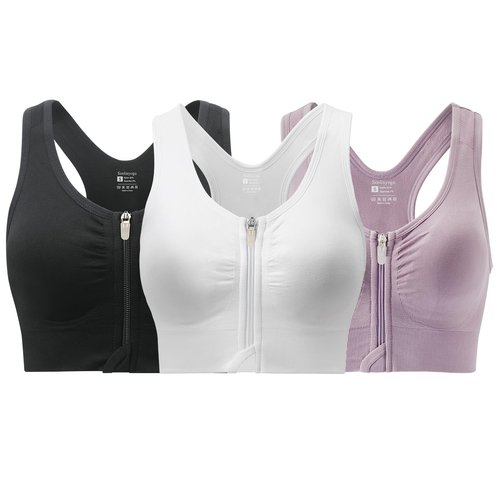 Senlinyoga Zip Front Sports Bras for Women-Raceback Medium Support Padded Bra for Workout Yoga Gym Running