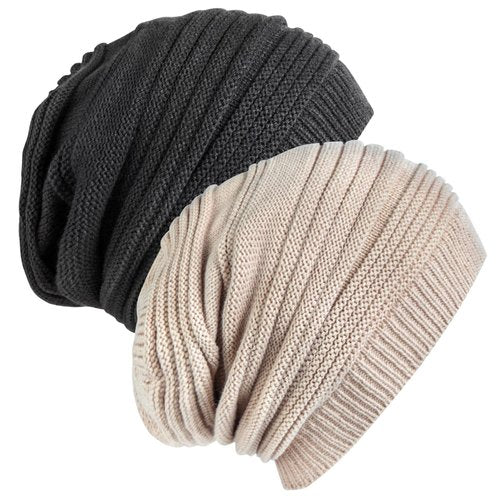 Senker Fashion Beanie Hats for Women, Winter Slouchy Knit Beanies Warm Fleece Lined Chunky Oversized Skull Cap Gifts Off White Grey